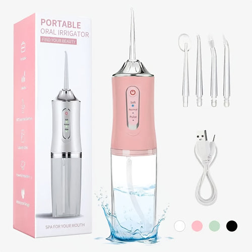 Jet dentaire rechargeable avec quatre embouts et câble USB